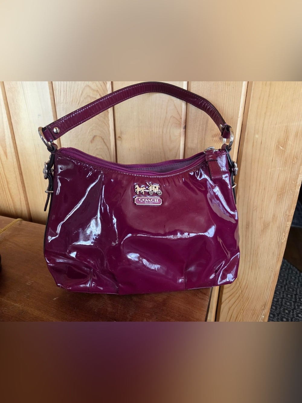 Coach Patent Leather Shoulder Bag in Burgundy
